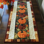 Stacked Pumpkins on Green Panel Table Runner