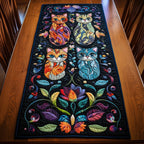 Four Cats Among Bright Blooms Table Runner