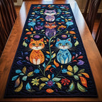 Two Cats with Folk Flowers Table Runner