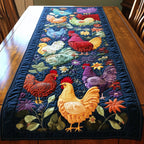 Colorful Chickens on Deep Blue Table Runner