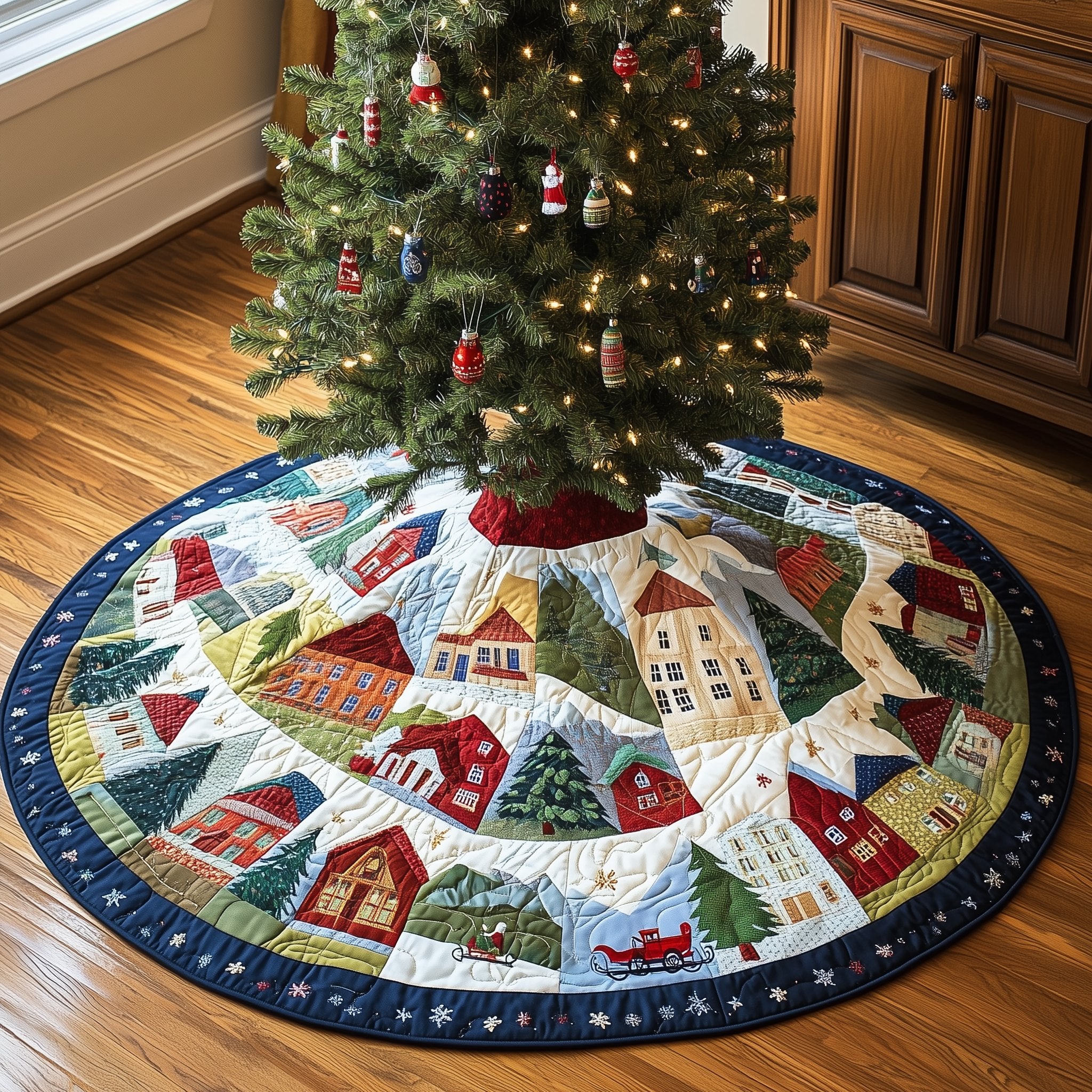 Village Houses in a Circle Christmas Tree Skirt