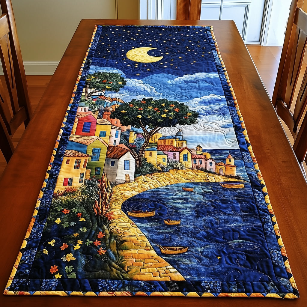Coastal Village at Starry Night Table Runner