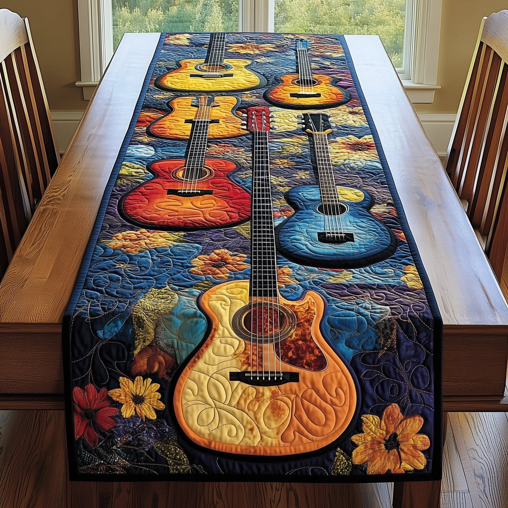 Three Guitars with Autumn Blooms Table Runner