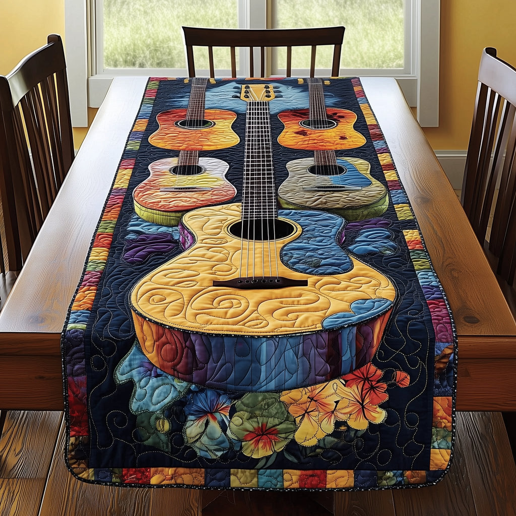 Amber Guitar with Fall Flowers Table Runner