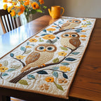 Owls on Branch with Blue Flowers Table Runner