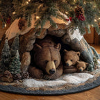 Brown Bear and Cubs in Snow Christmas Tree Skirt