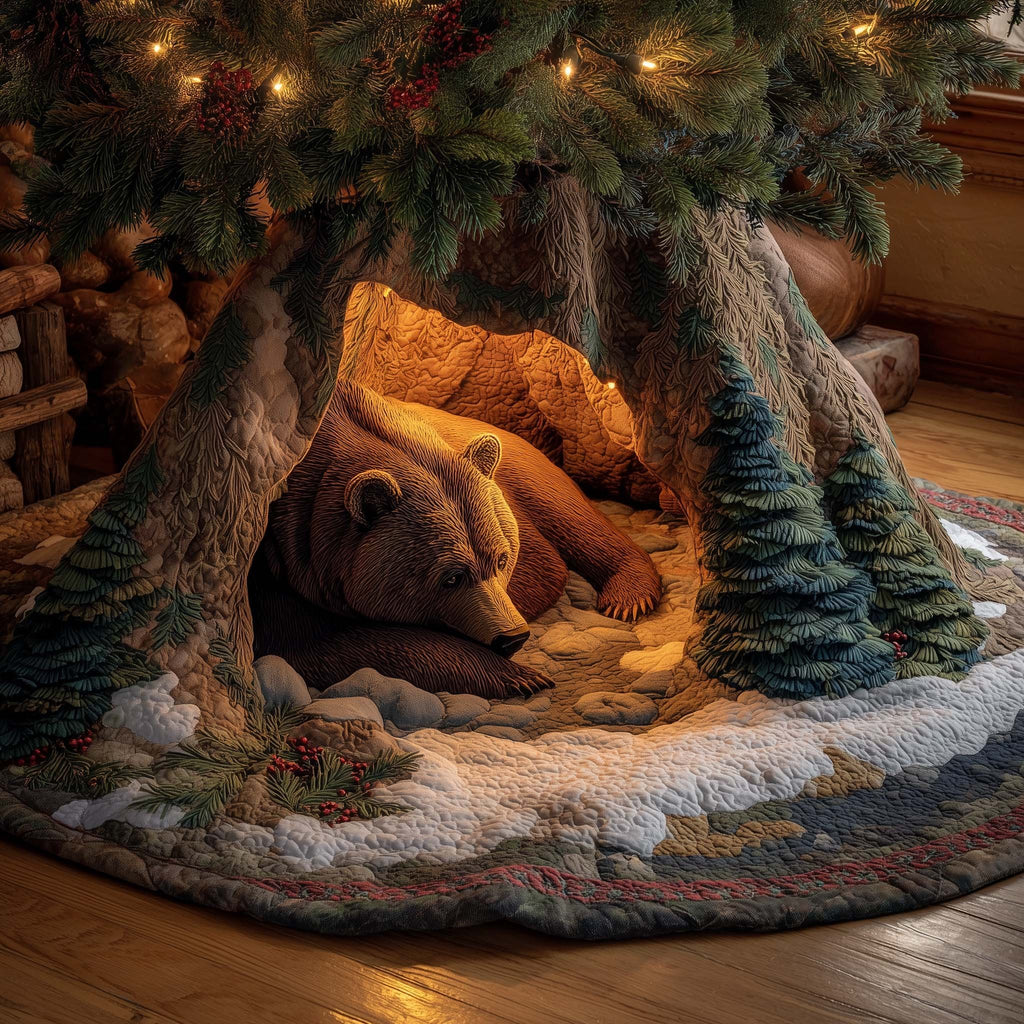 Sleeping Bear in Golden Firelight Christmas Tree Skirt