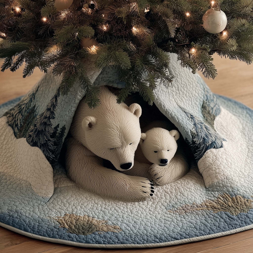 Polar Bear and Cub on Ice Christmas Tree Skirt