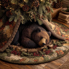 Bear Sleeping Among Red Berries Christmas Tree Skirt