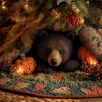 Bear with Pumpkin and Autumn Leaves Christmas Tree Skirt