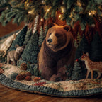 Brown Bear and Fawn with Pinecones Christmas Tree Skirt