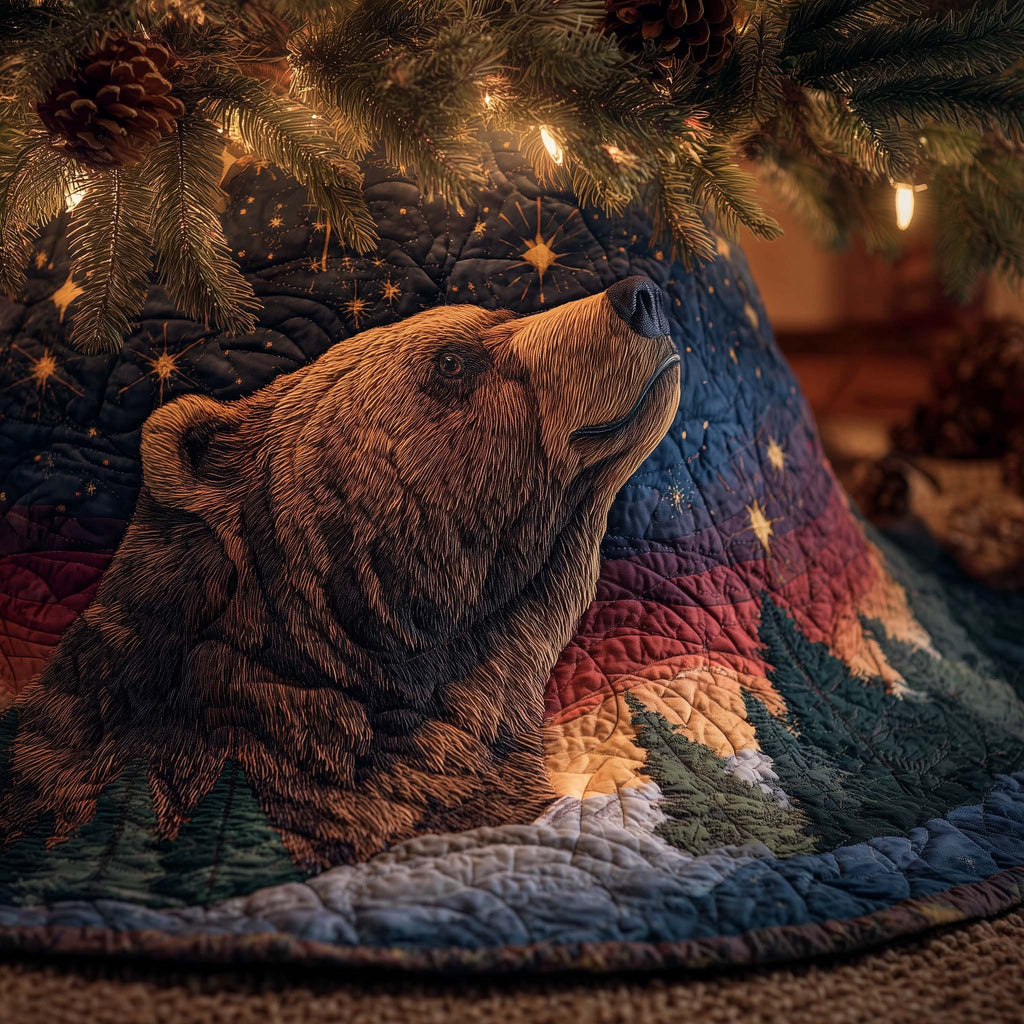 Bear Gazing at the Starry Night Christmas Tree Skirt