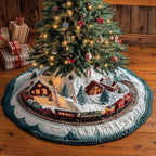 Train Loop Round the Cabins Christmas Tree Skirt