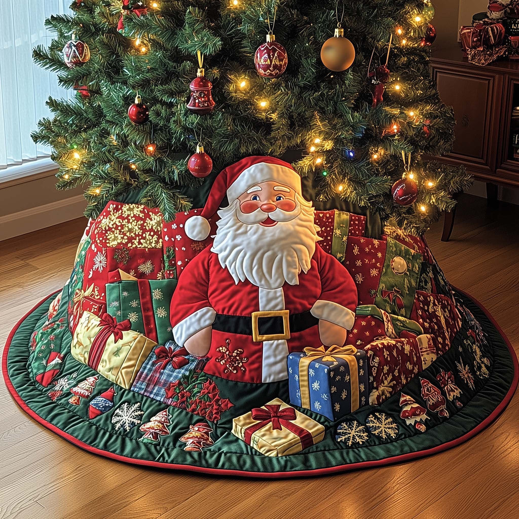 Santa with His Presents Pile Christmas Tree Skirt