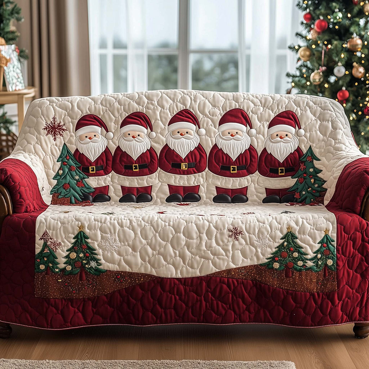 Santa Row on Ivory with Pines Sofa Cover