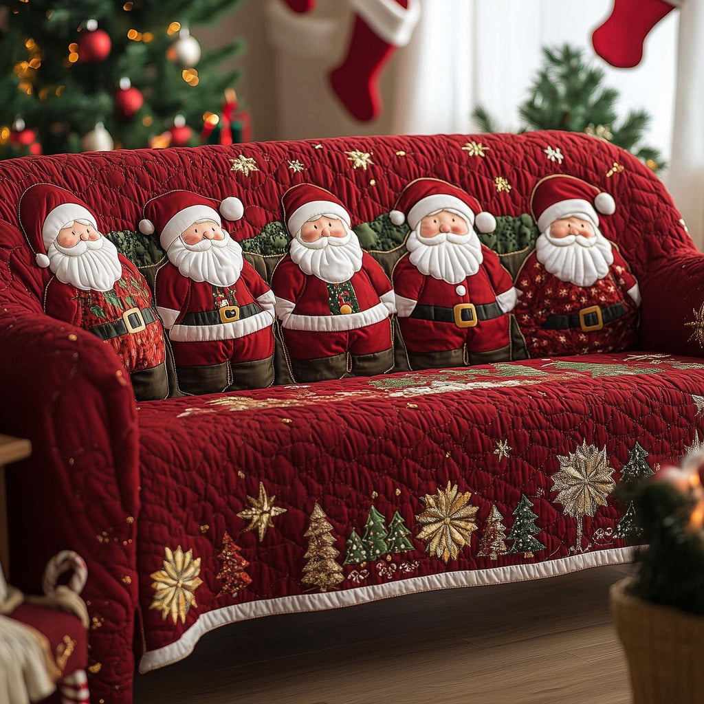 Santas on Deep Red Snowflakes Sofa Cover
