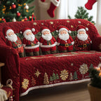 Santas on Deep Red Snowflakes Sofa Cover