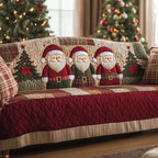 Santas on Green and Red Plaid Sofa Cover