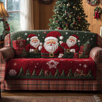 Santas on Forest Green with Trees Sofa Cover