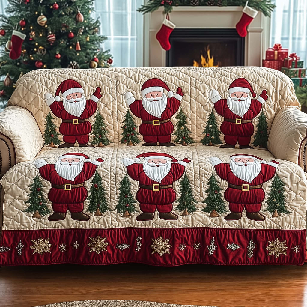 Santas on Cream and Crimson Stripes Sofa Cover