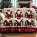 Santas on Cream and Crimson Stripes Sofa Cover