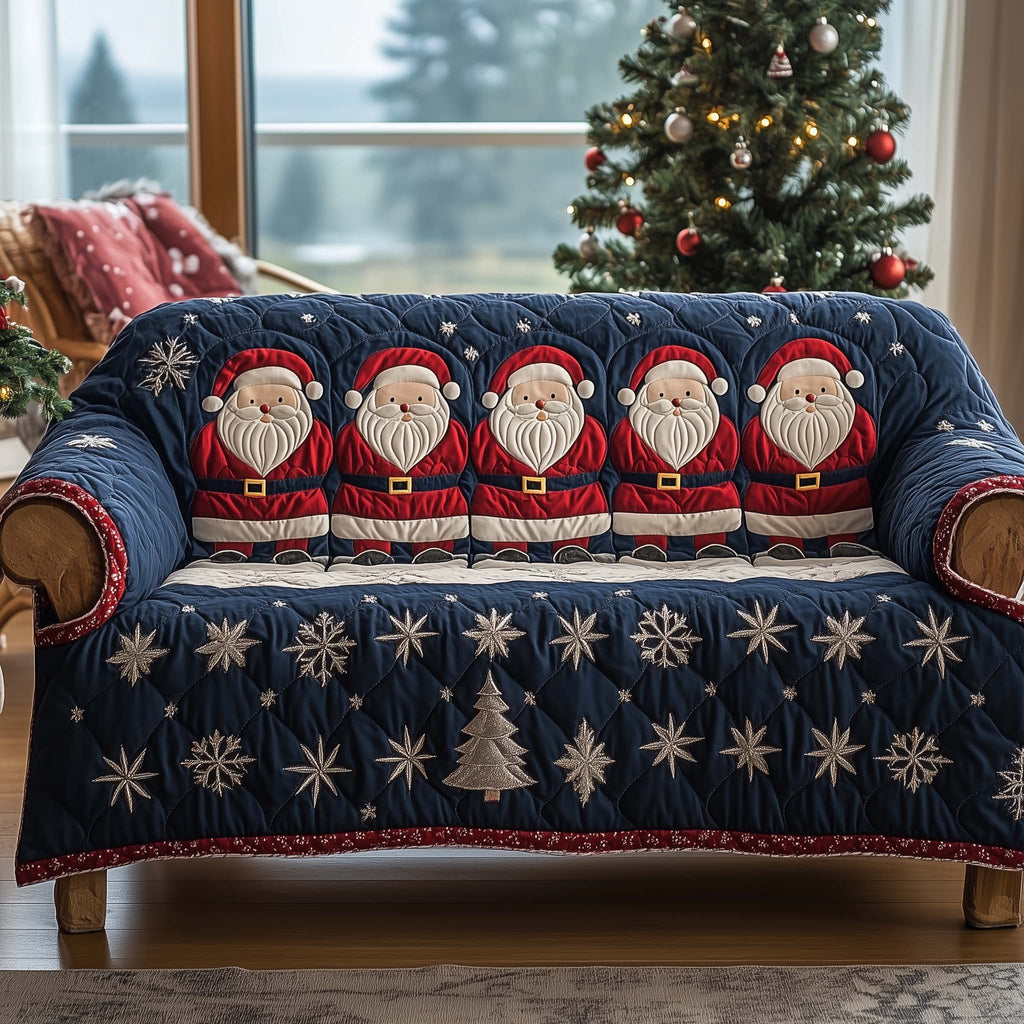 Santas on Navy Snowflake Ground Sofa Cover