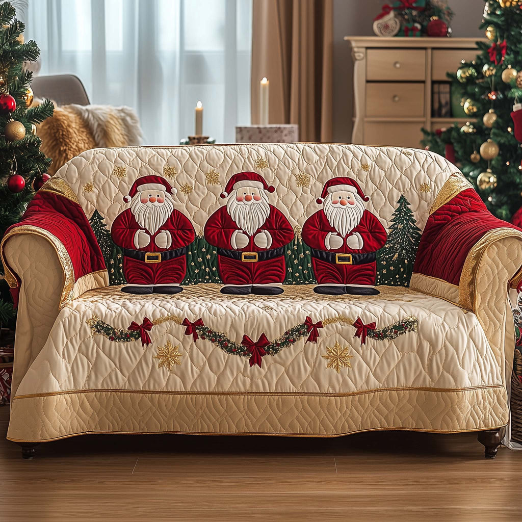 Santas on Ivory Holly Garland Sofa Cover