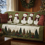 Snowmen on Olive with Pine Row Sofa Cover