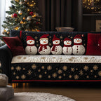 Snowman Family on Navy and Gold Sofa Cover