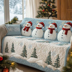 Snowmen on Powder Blue Pines Sofa Cover