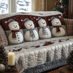 Snowmen on Silver Grey Pines Sofa Cover