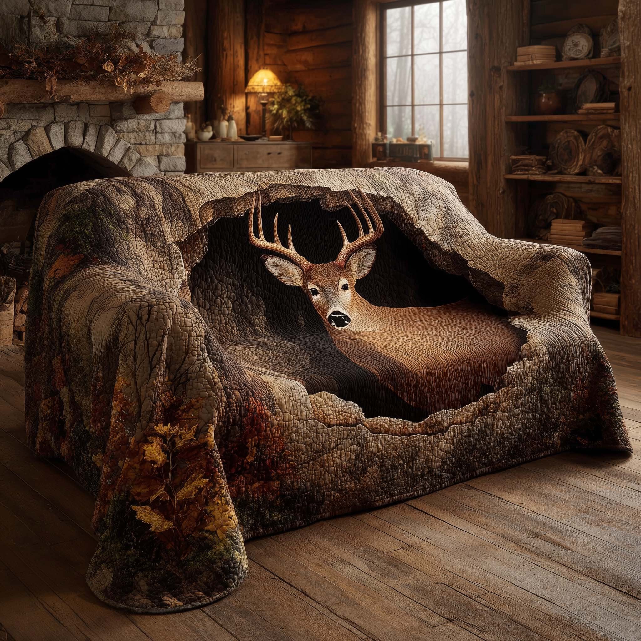 Deer Peering Through the Rock Opening Sofa Cover