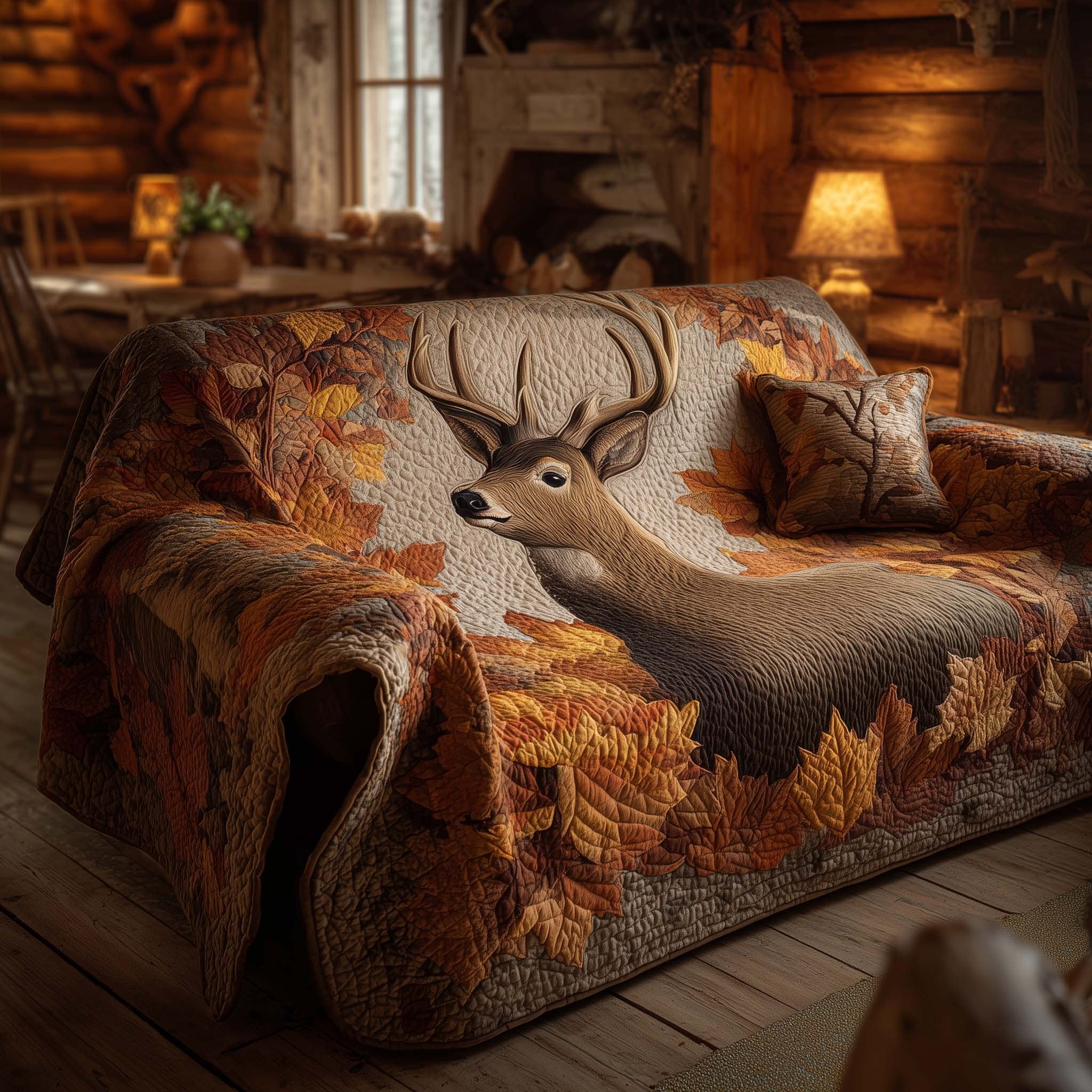 Deer Portrait in Autumn Foliage Sofa Cover