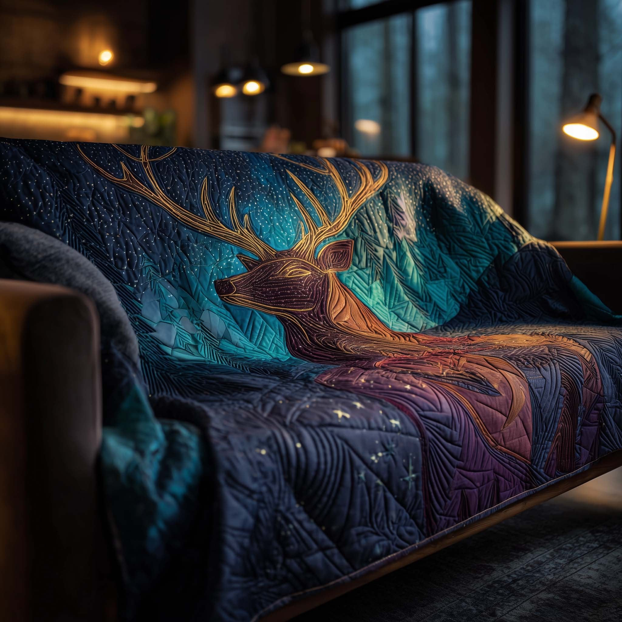 Stag with Golden Antlers in Aurora Sofa Cover