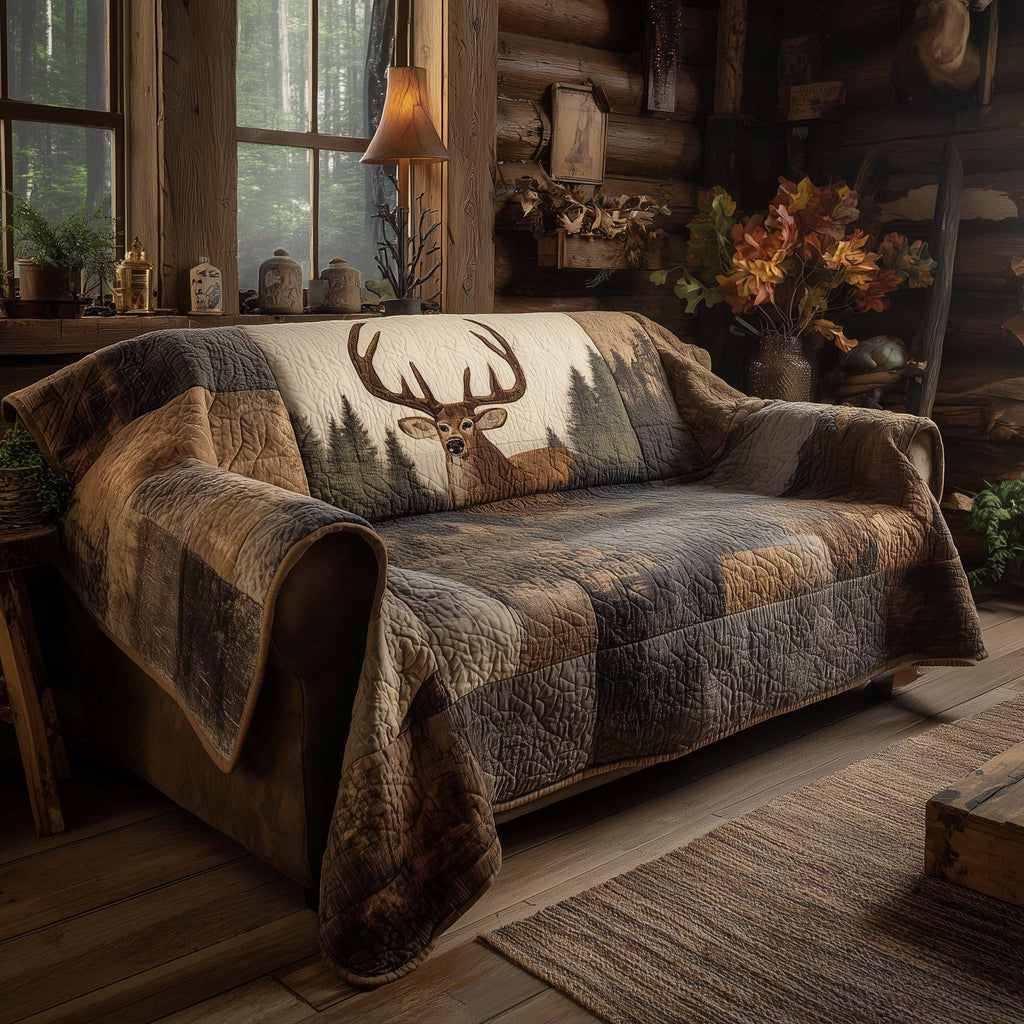 Antler Crest on Brown Patchwork Sofa Cover