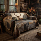 Antler Crest on Brown Patchwork Sofa Cover