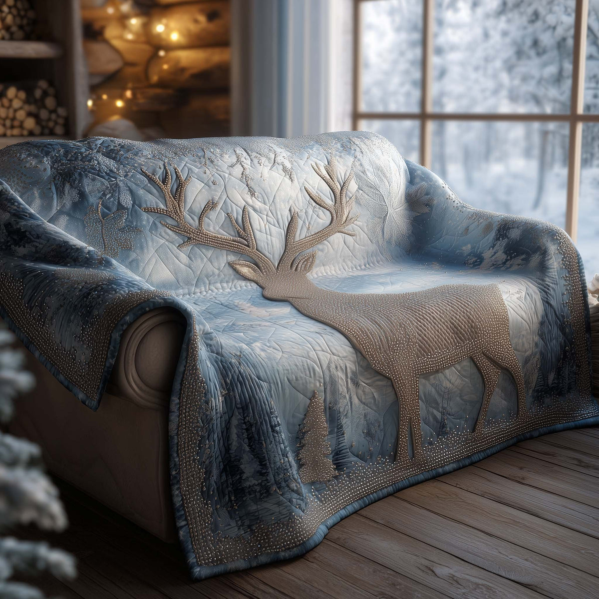 White Deer on Pale Winter Blue Sofa Cover