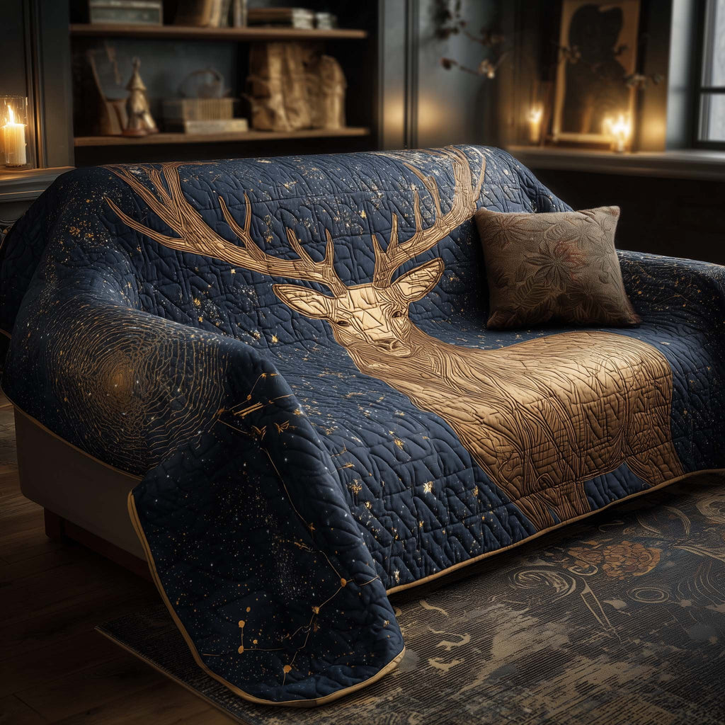 Golden Deer on Midnight Starlight Sofa Cover