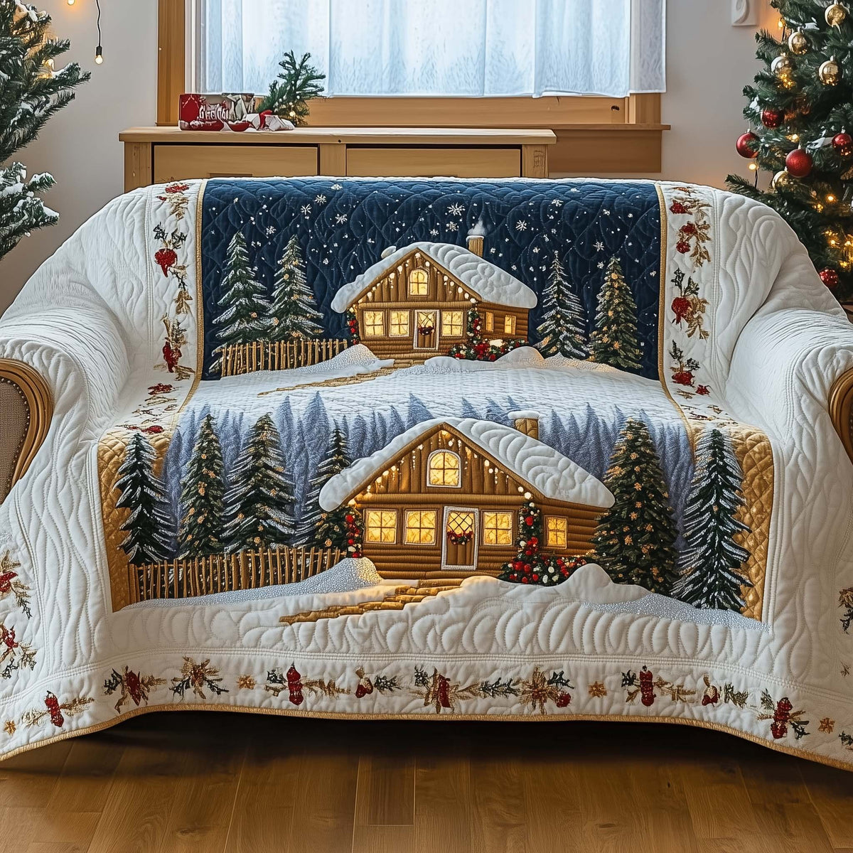 Twin Cabins in the Snowy Pines Sofa Cover