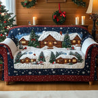 Cabins and Cardinal on Snowy Night Sofa Cover