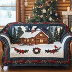 Log Cabin with Wreath and Cardinal Sofa Cover