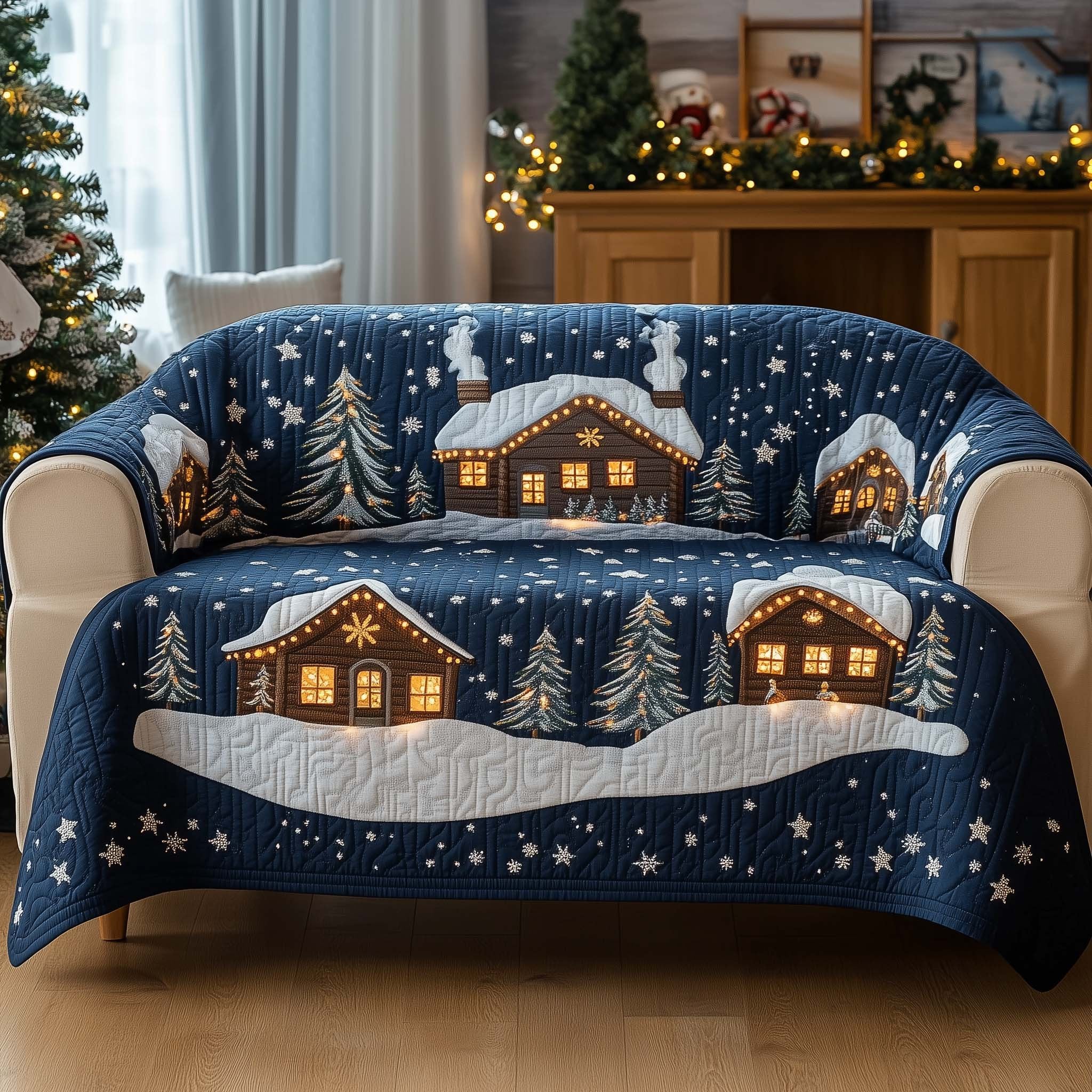 Lit Cabin on the Deep Blue Hill Sofa Cover