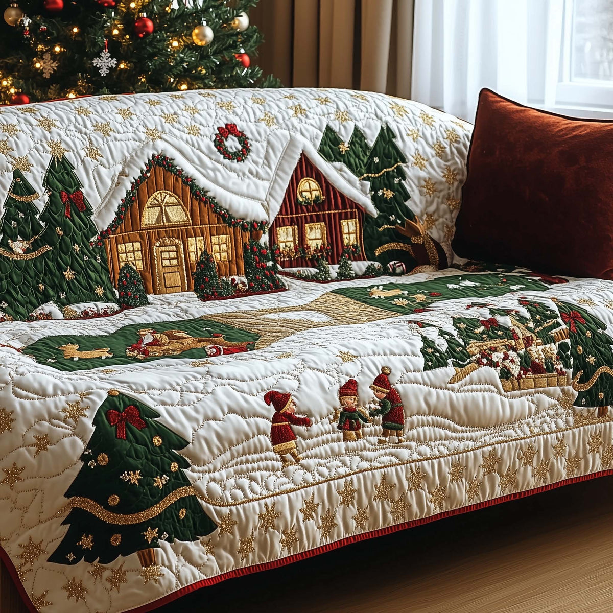 Little Gnomes Outside the Cabins Sofa Cover