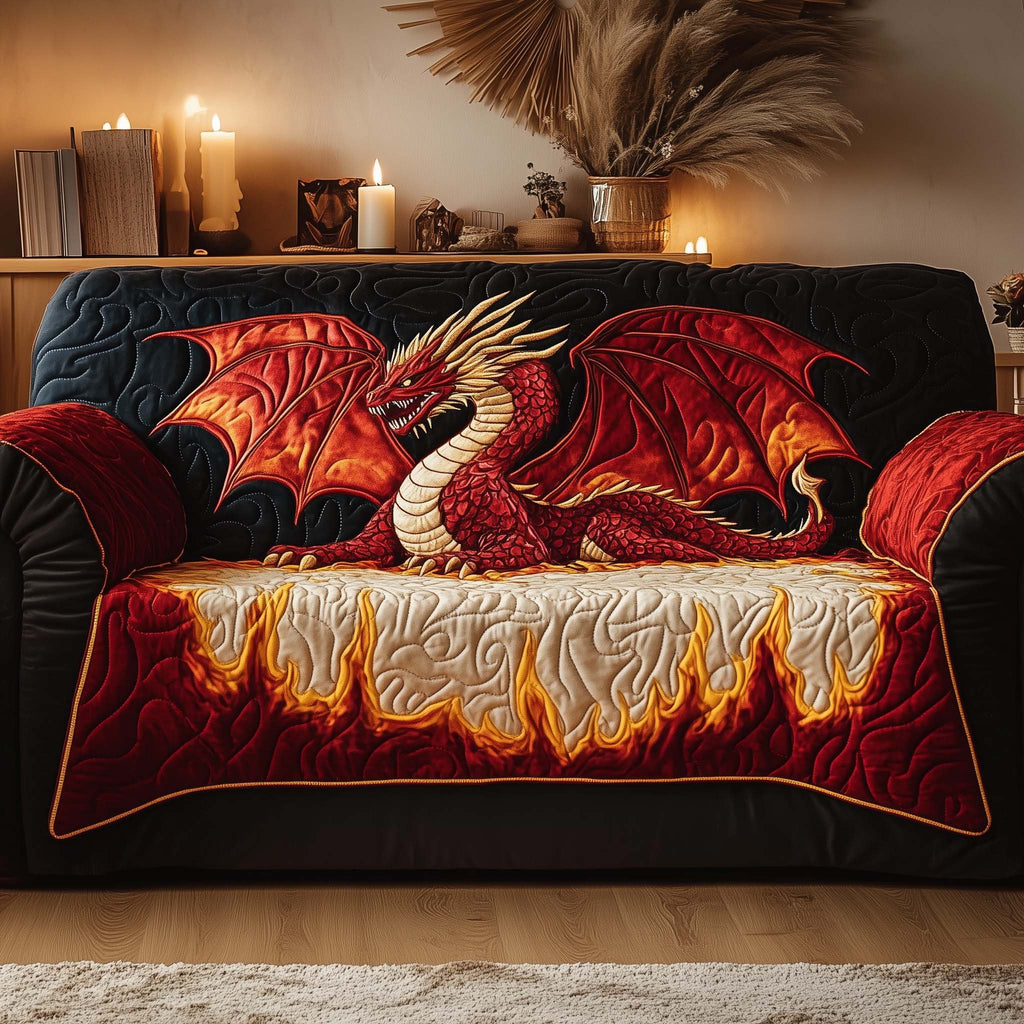 Roaring Red Dragon in Firelight Sofa Cover