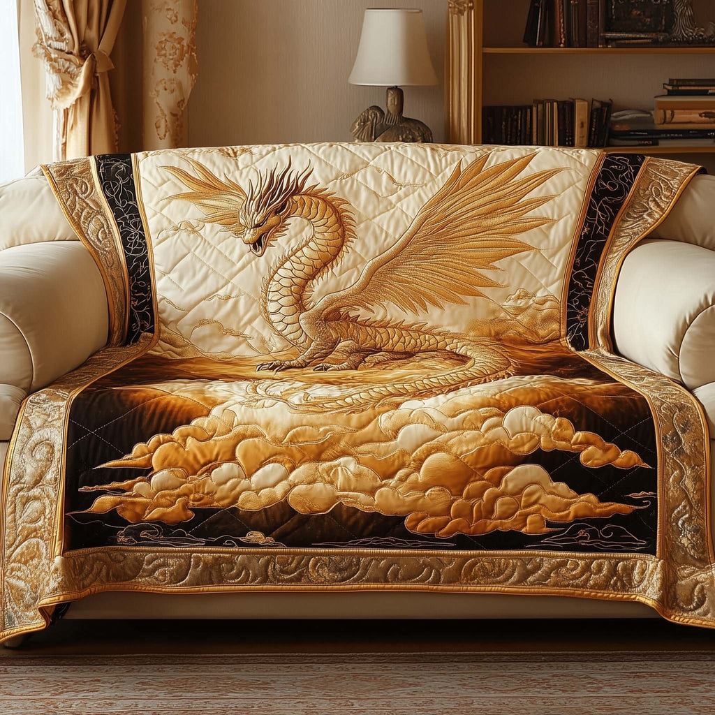 Amber Serpent Dragon in the Clouds Sofa Cover