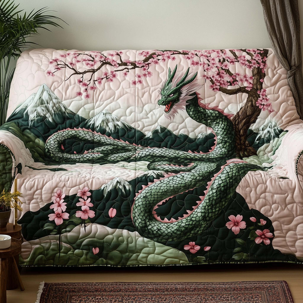 Green Dragon Among Cherry Blossoms Sofa Cover