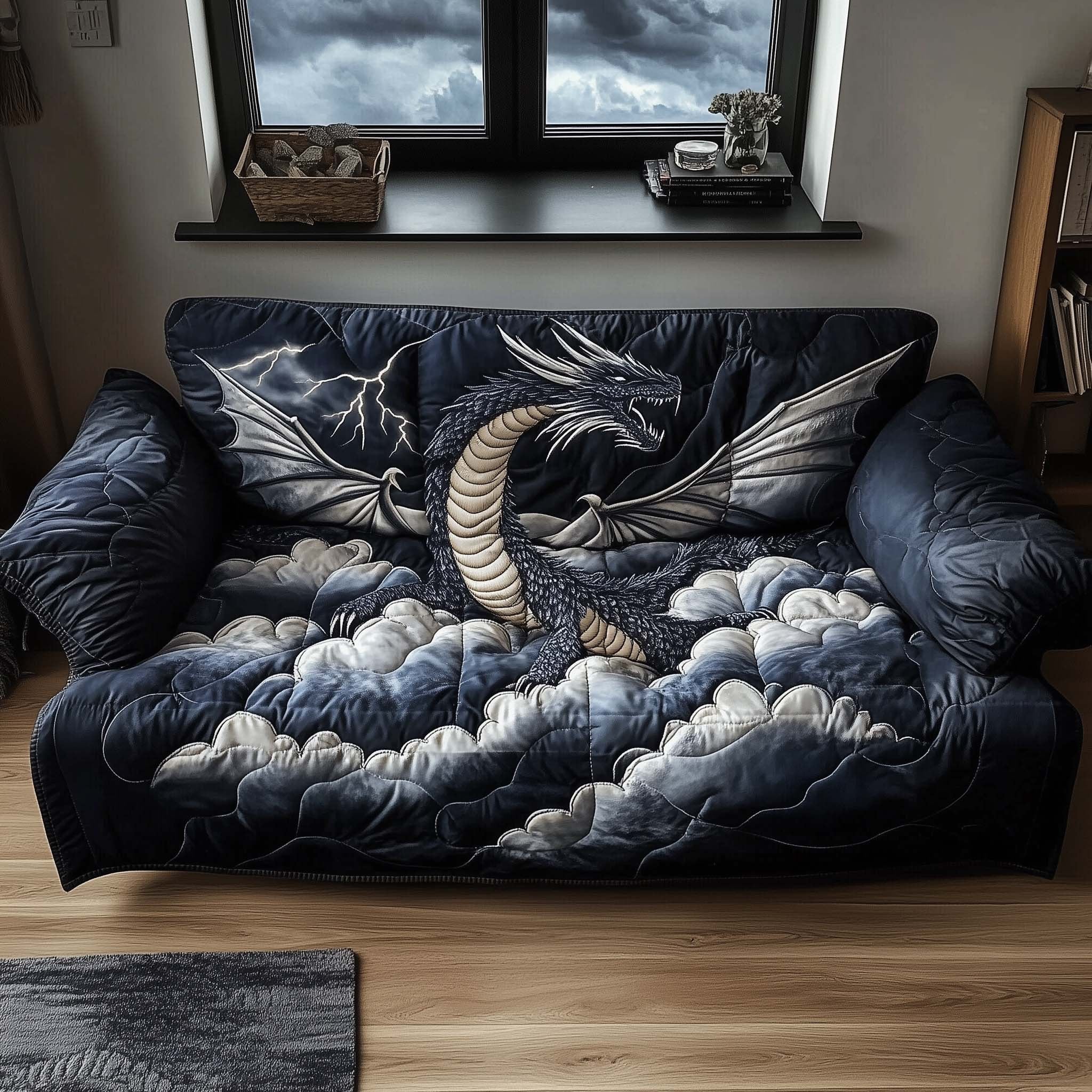Black Dragon in the Storm Clouds Sofa Cover