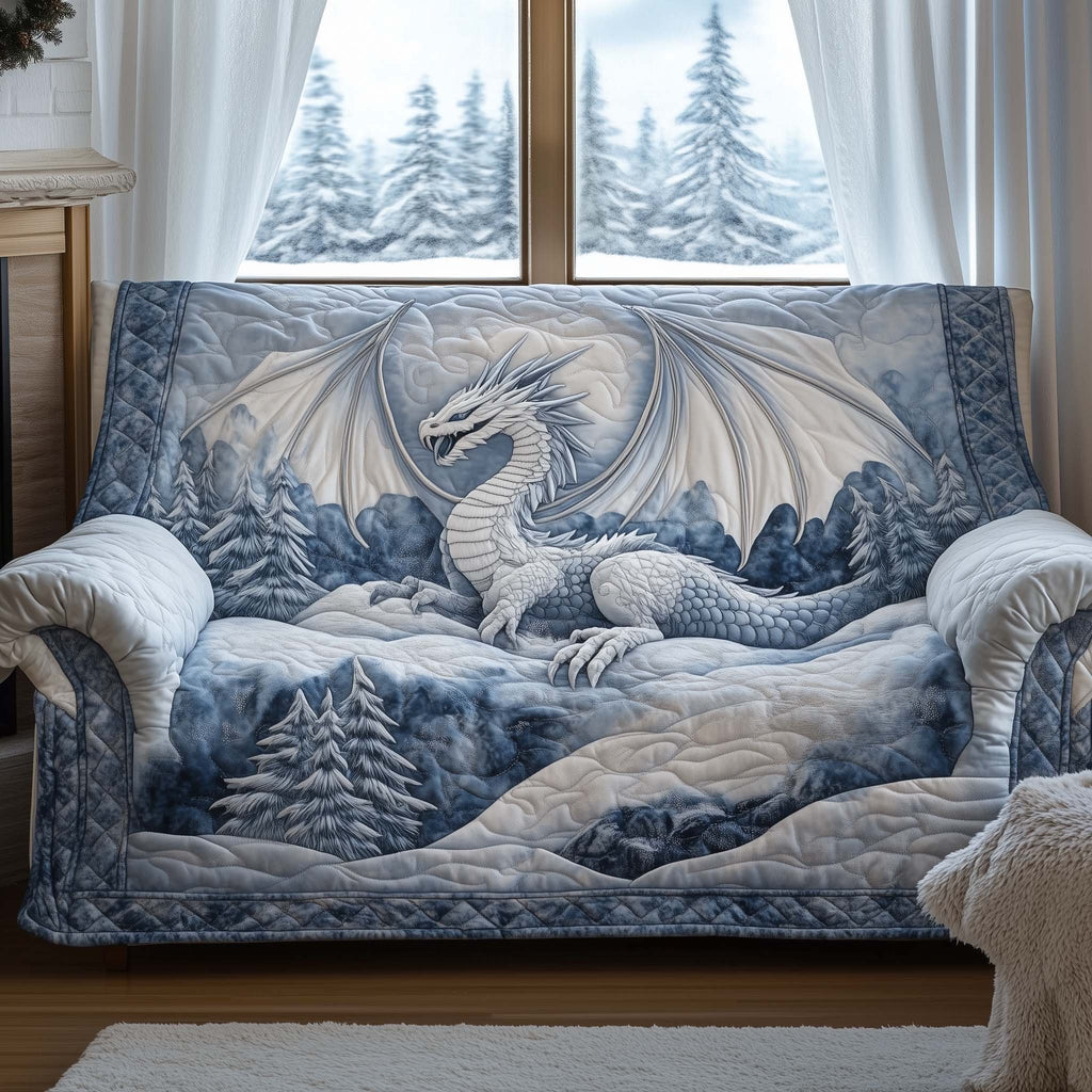 Pale Dragon Above Snowy Pines Sofa Cover