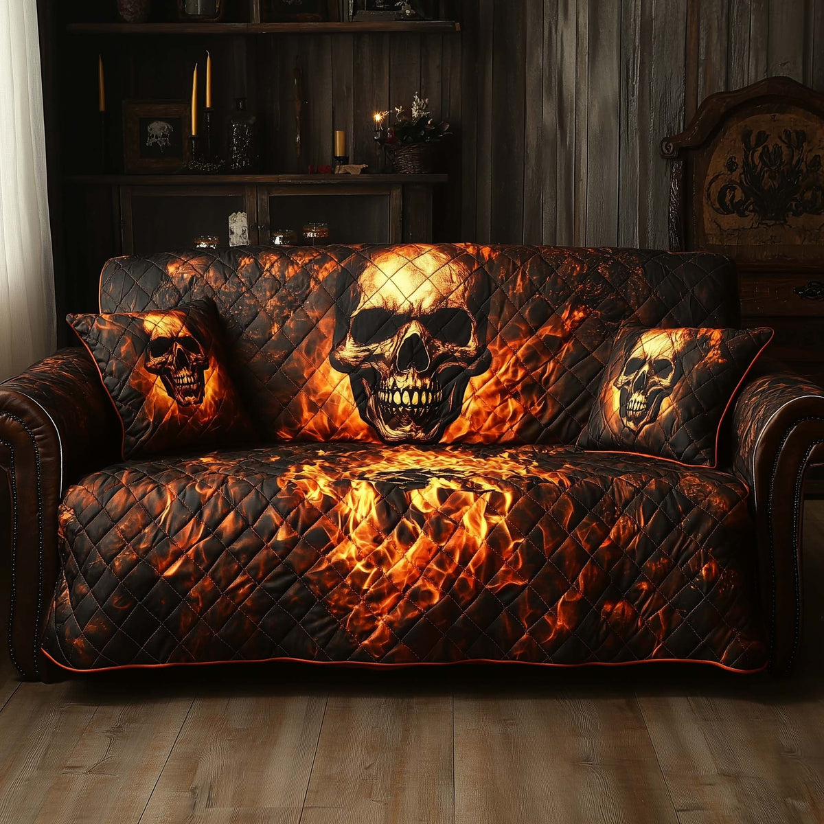 Skull Rising from the Embers Sofa Cover