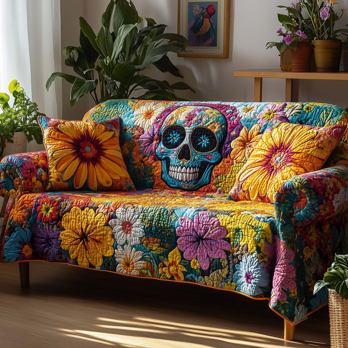 Floral Skull Rebirth Sofa Cover